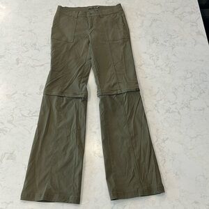 Prana Breathe Pants Womens 8 Tall Convertible Shorts Monarch Green Wide Zip Off